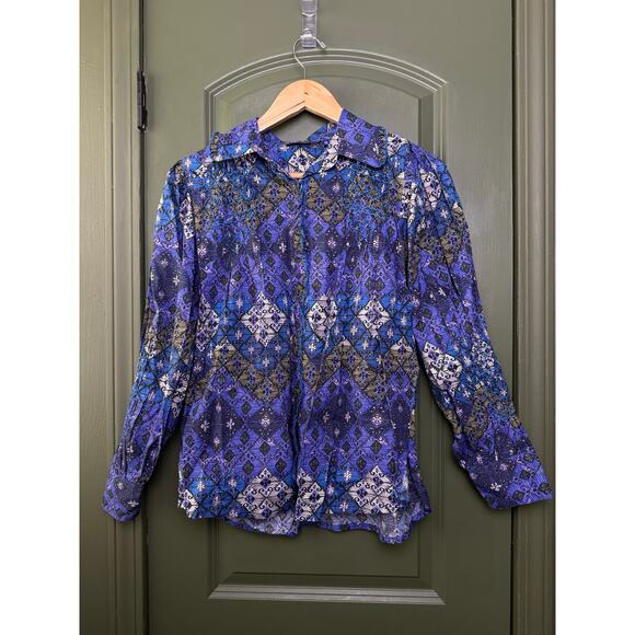 Ro's Garden Tops - NWT Ro's Garden Gin Button-Up Collared Geometric Shirt Lachen Blue Purple XS